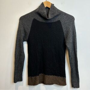 Sol Super Baby Alpaca High Neck Long Sleeve Colour-block Sweater Black Grey